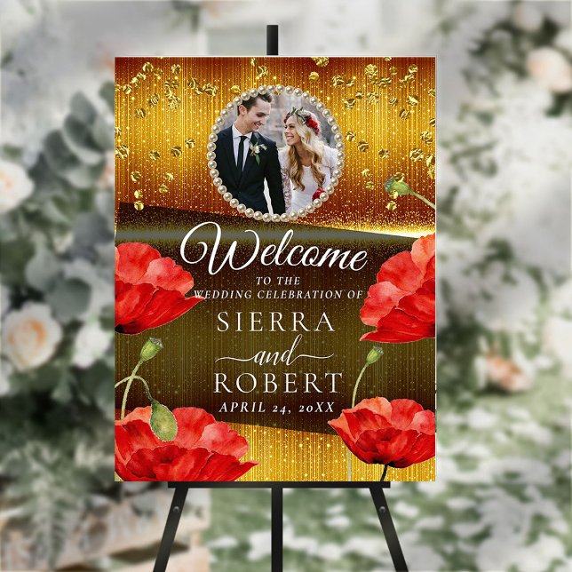 Elegant Gold Sparkly Photo Wedding Welcome Sign (Creator Uploaded)