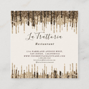 Elegant Gold Sparks Drips La Trattoria Restaurant Square Business Card