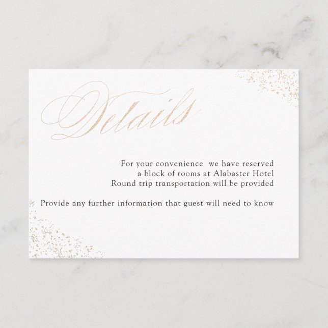 Elegant Gold Speckle Calligraphy Details Enclosure Card (Front)