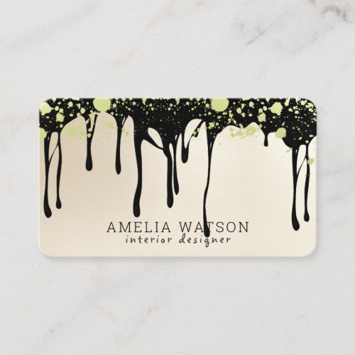 Elegant Gold Splatter and Black Dripping Paint Business Card