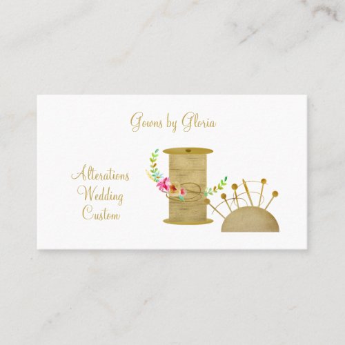 Elegant Gold Spool and Pincushion Seamstress  Business Card