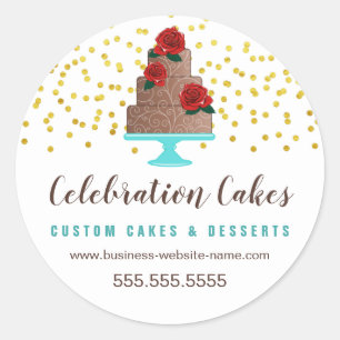 Elegant Gold Sprinkles and Cake Classic Round Stic Sticker