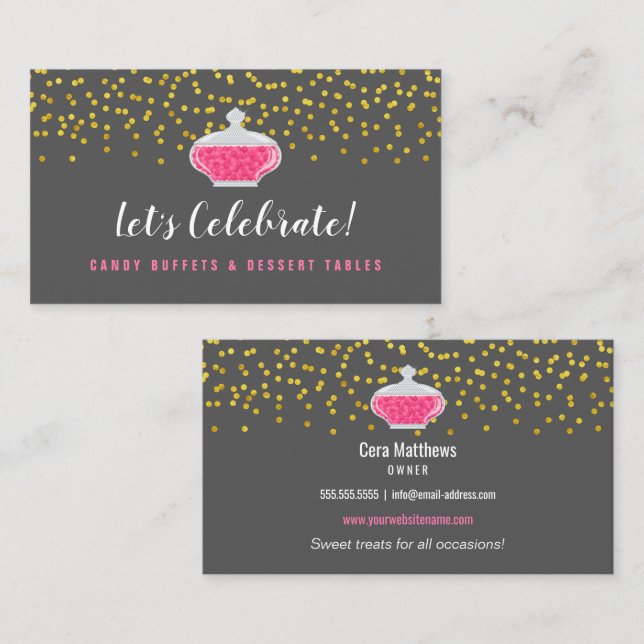 Elegant Gold Sprinkles Candy Buffet Business Card (Front/Back)