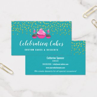 Elegant Gold Sprinkles Cupcake Cake Pops Bakery Business Card