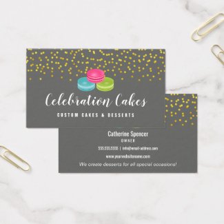 Elegant Gold Sprinkles Macaron Bakery Business Card