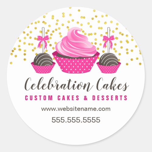 Elegant Gold Sprinkles Pink Cupcake Cake Pops Classic Round Sticker