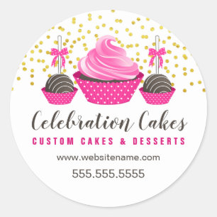 Elegant Gold Sprinkles Pink Cupcake Cake Pops Classic Round Sticker