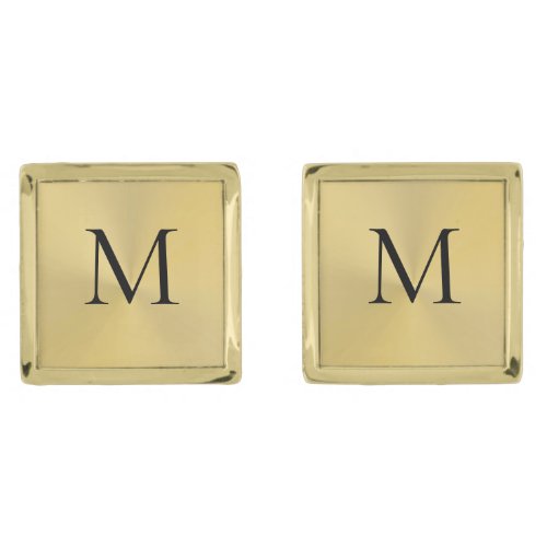 Elegant Gold Square Monogram Cufflinks