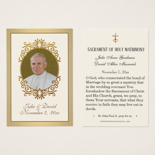 Elegant Gold St John Paul II Wedding Holy Card 
