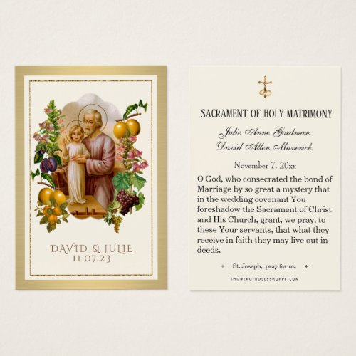 Elegant Gold St Joseph Wedding Holy Card 