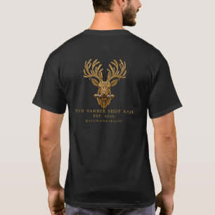 Elegant Gold Stag Master Barber Shop Logo Staff T-Shirt