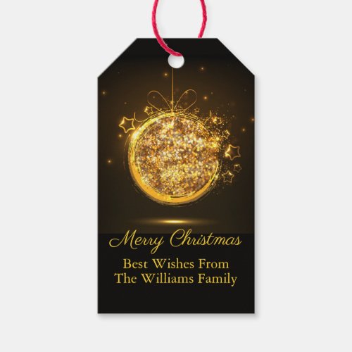 Elegant gold star glitter Christmas bulb holiday G Gift Tags
