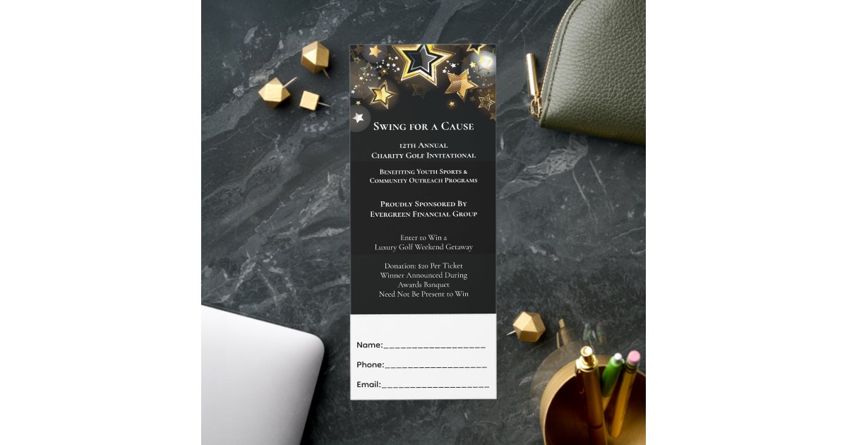 Elegant Gold Star Golf Charity Event Raffle Tickets | Zazzle