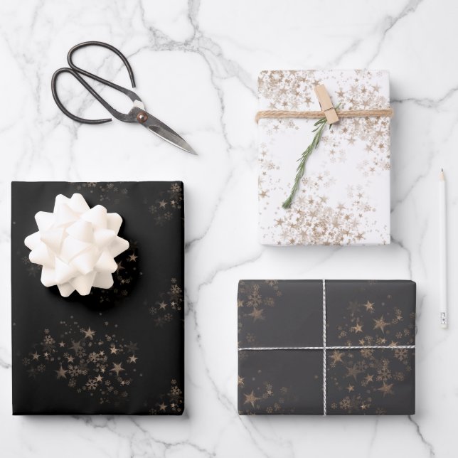 Elegant Gold Star Holiday New year Gifts  Wrapping Paper Sheets (Front)