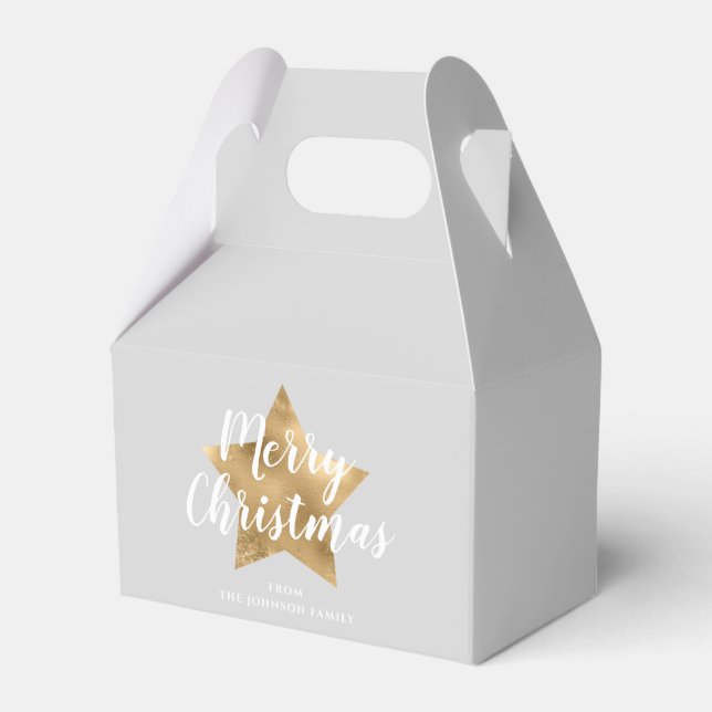 Elegant Gold Star Merry Christmas Favor Boxes (Front Side)
