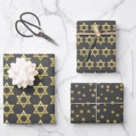 Elegant Gold Star of David & Gold Confetti Black Wrapping Paper Sheets<br><div class="desc">NewParkLane - Elegant and glamorous Wrapping Paper Sheets; two with patterns of the Star of David in faux gold, and the other with different a faux confetti pattern, all against a dark grey, nearly black background. A chic design to wrap your Holiday gifts, Hannukah or Bar Mitswa presents! You can...</div>