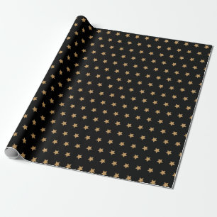 Elegant Gold Star Pattern on Black Background Wrapping Paper