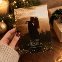 Elegant Gold Star Romantic Couple Christmas Photo