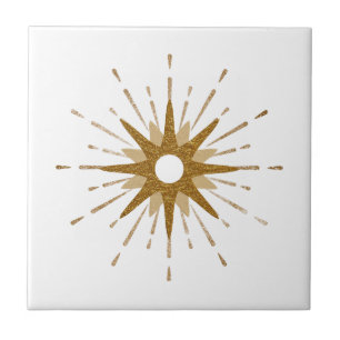 Elegant Gold Starburst Ceramic Tile