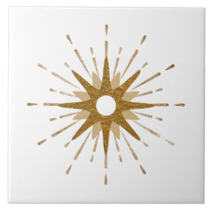 Elegant Gold Starburst Large Ceramic Tile