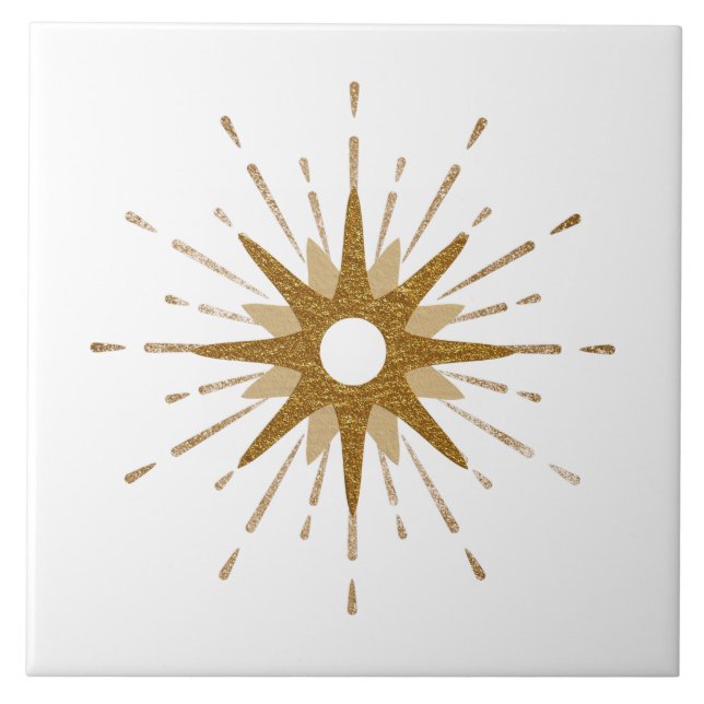 Elegant Gold Starburst | Large Ceramic Tile (Front)