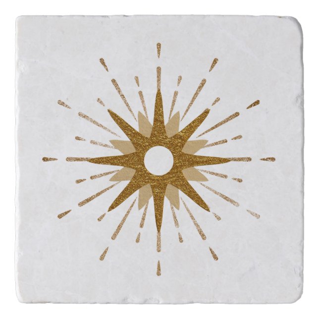 Elegant Gold Starburst Marble Trivet (Front)