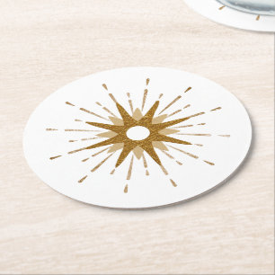 Elegant Gold Starburst Round Paper Coaster