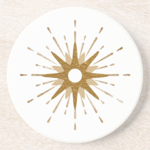 Elegant Gold Starburst Sandstone Coaster