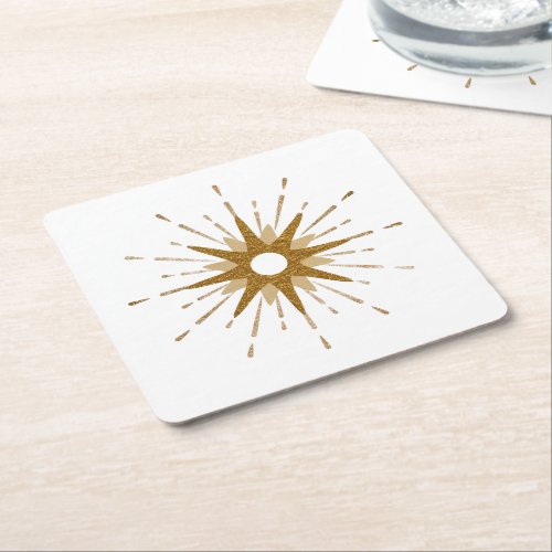 Elegant Gold Starburst Square Paper Coaster
