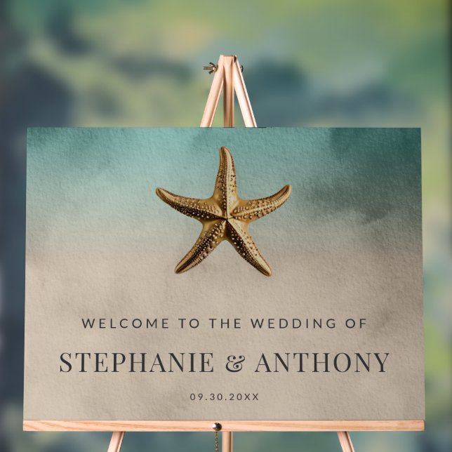Elegant Gold Starfish Beach-Themed Wedding Acrylic Sign (Neutral)