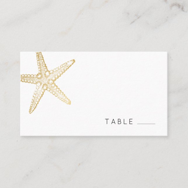 Elegant Gold Starfish Nautical Beach Place Card (Front)