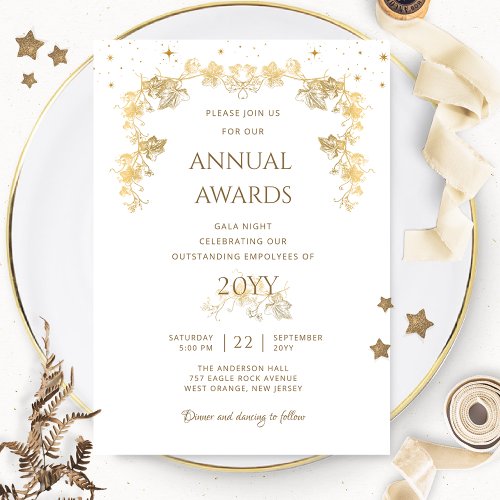 Elegant Gold Starry Night Awards  Gala Night   Invitation