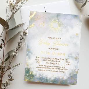 Elegant Gold Starry Night Sky Baby Shower Foil Invitation Postcard