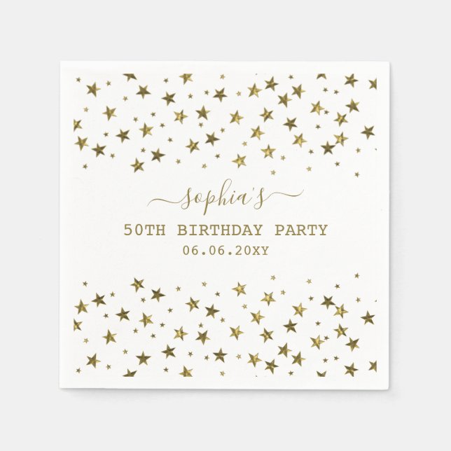 Elegant Gold Stars 50th Birthday Party Napkins (Front)