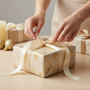 Elegant Gold Stars & Confetti Celebration Wrapping Paper