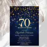 Elegant Gold Stars  Navy Blue 70th Birthday Party Invitation<br><div class="desc">A modern,  chic and glamorous gold stars on a navy blue background.</div>