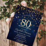 Elegant Gold Stars  Navy Blue 80th Birthday Party Invitation<br><div class="desc">A modern,  chic and glamorous gold stars on a navy blue background.</div>