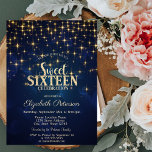 Elegant Gold Stars  Navy Blue Sweet 16 Invitation<br><div class="desc">A modern,  chic and glamorous gold stars on a navy blue background.</div>