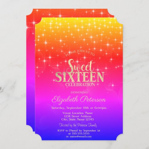 Elegant Gold Stars Ombre Sweet 16 Invitation