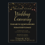 Elegant Gold Stars on Black Festive Wedding  Program<br><div class="desc">This beautiful program will welcome your guests to your wedding and allow them to follow along with the ceremony. Fully customizable so you can enter the information that you need. It features an elegant yet whimsical design of pink & gold sparkle stars with gold text over a black background.</div>