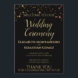 Elegant Gold Stars on Black Festive Wedding  Program<br><div class="desc">This beautiful program will welcome your guests to your wedding and allow them to follow along with the ceremony. Fully customizable so you can enter the information that you need. It features an elegant yet whimsical design of pink & gold sparkle stars with gold text over a black background.</div>
