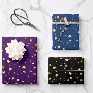 elegant gold stars pattern wrapping paper sheets