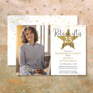 Elegant Gold Stars Photo Retirement Party Invitation