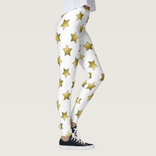 Elegant gold stars white pattern leggings
