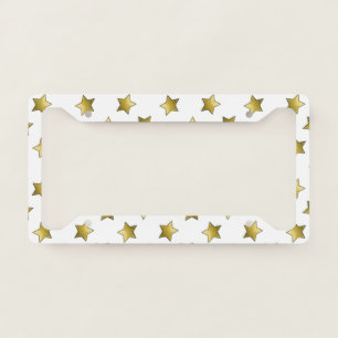 Elegant gold stars white pattern license plate frame