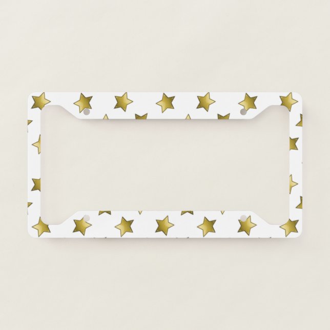 Elegant gold stars white pattern license plate frame (Front)