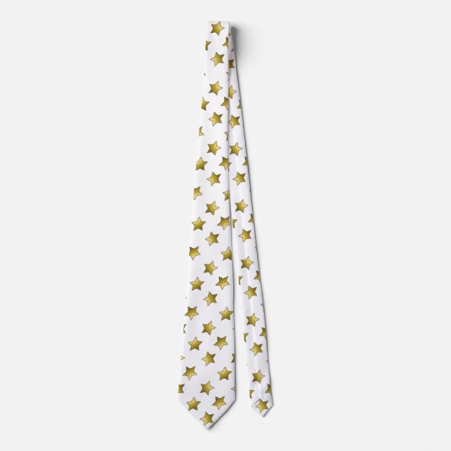 Elegant gold stars white pattern neck tie (Front)