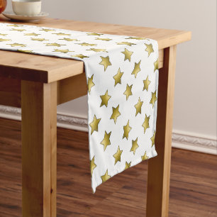 Elegant gold stars white pattern short table runner