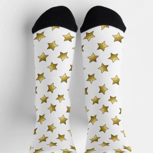 Elegant gold stars white pattern socks (Top)