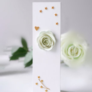 Elegant Gold Stars White Rose Wedding Thank You Bookmarks